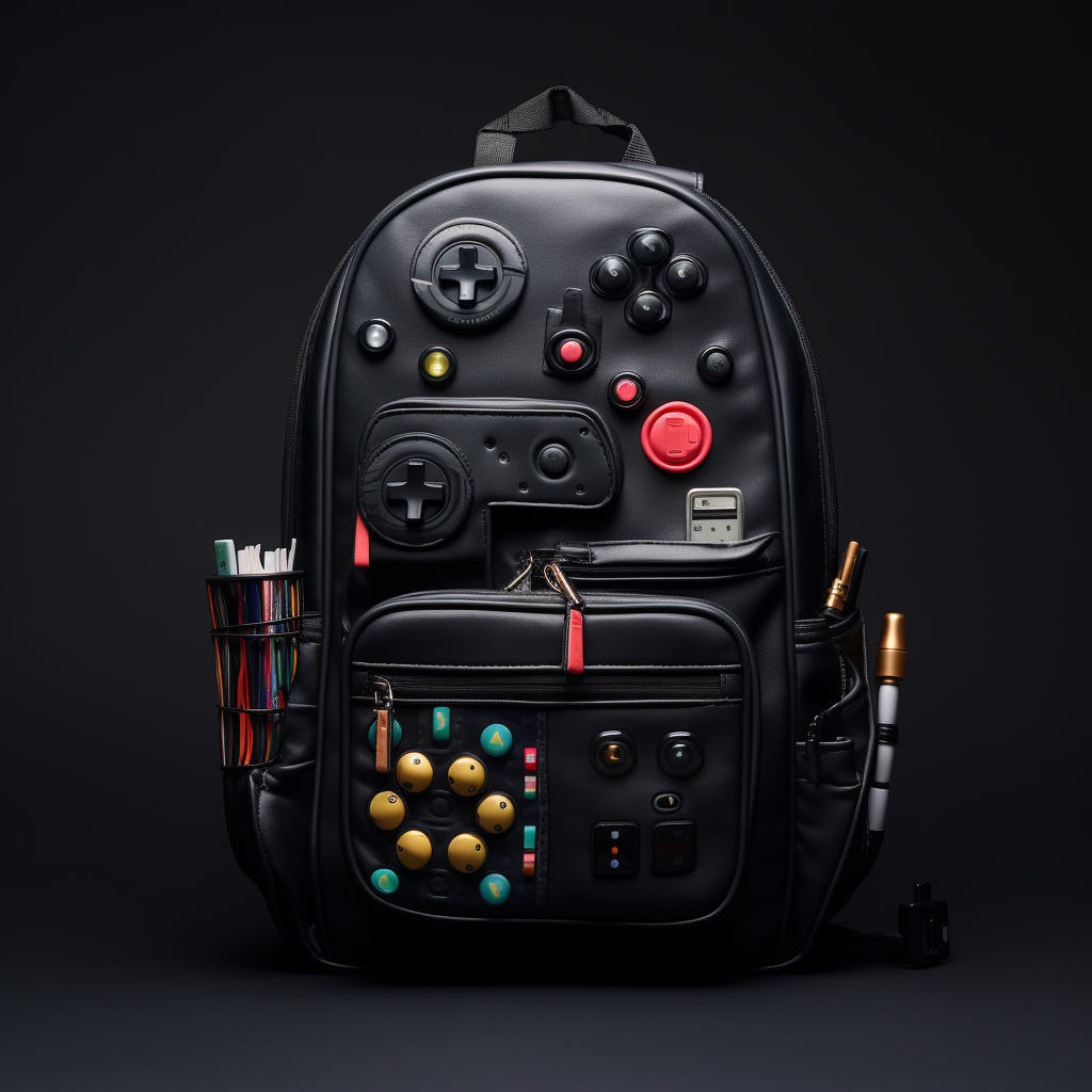 Black Teenage Backpack with Game Joystick Pocket