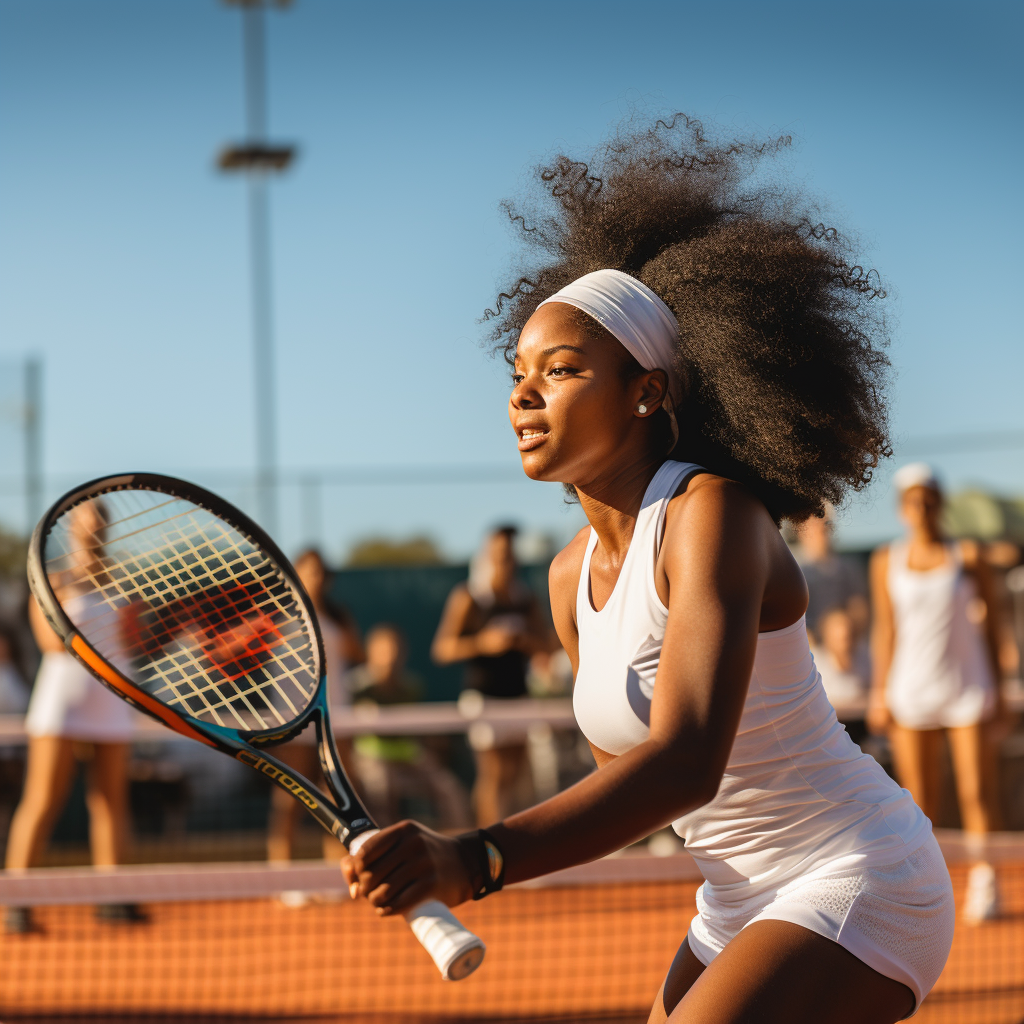 Black Teenage Woman Tennis Player Smashing Ball