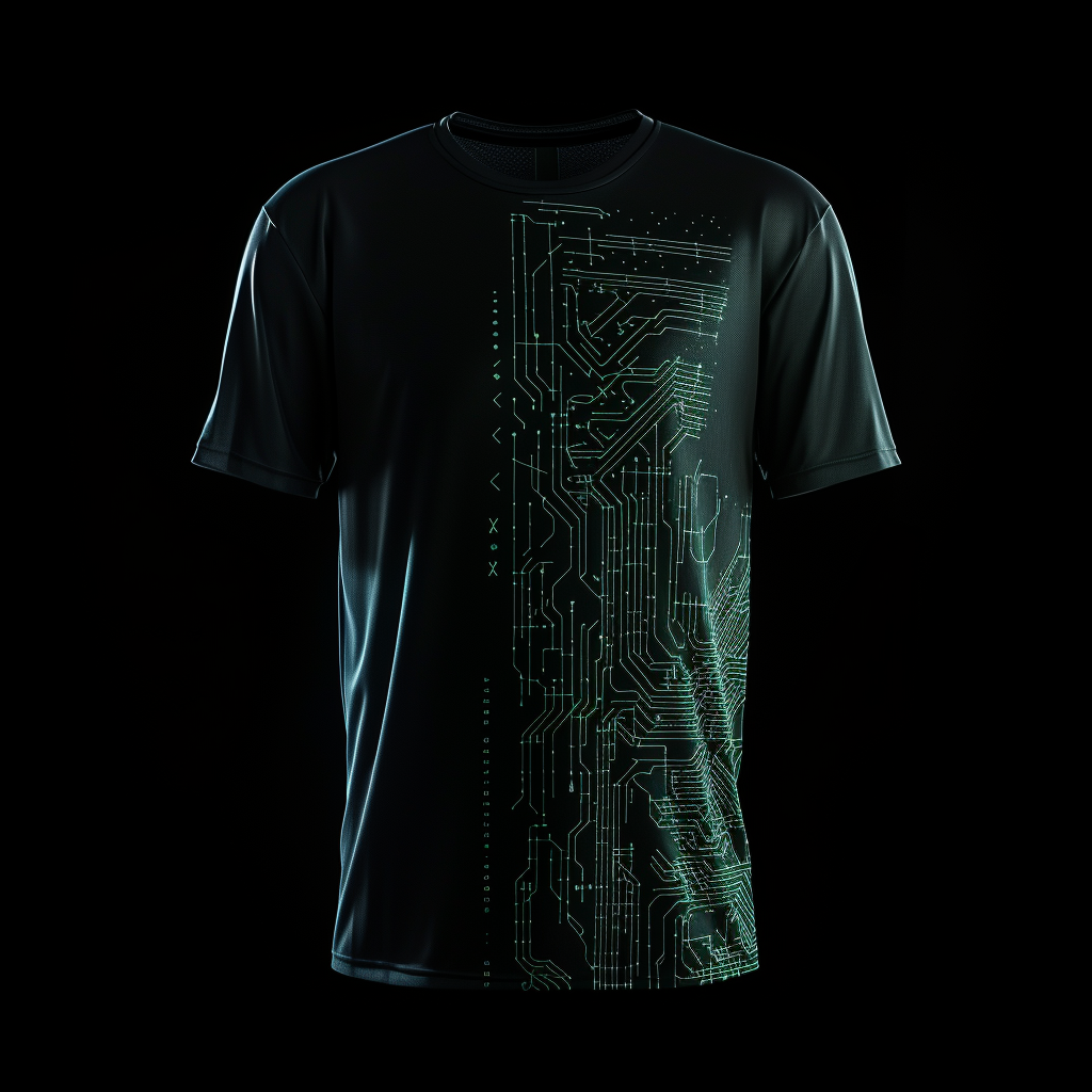 Black tight fit t-shirt with green tech design