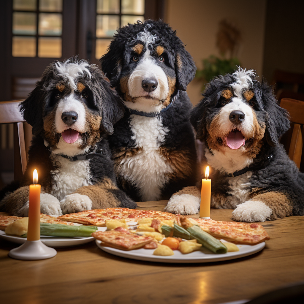 Bernedoodles having pizza night