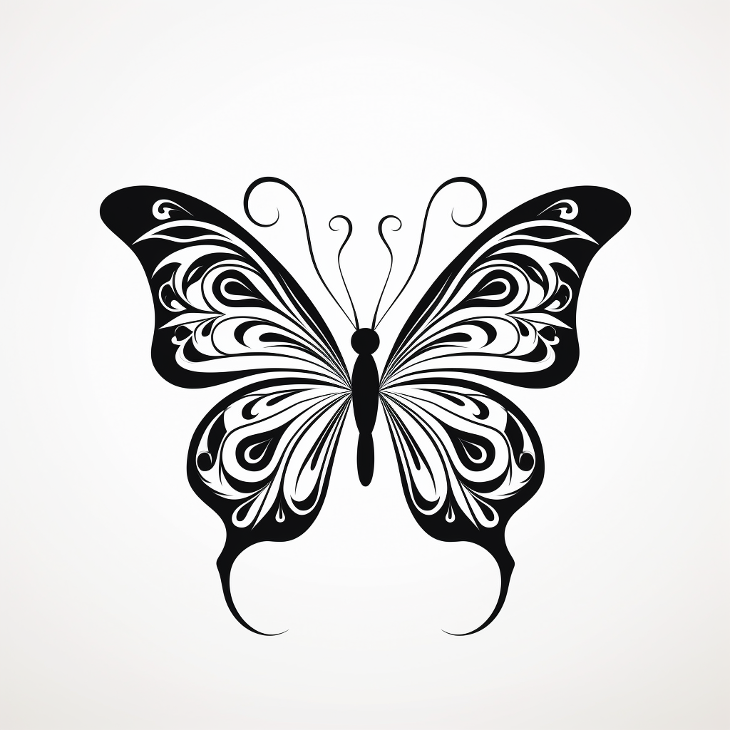 Simple black tribal butterfly on white background