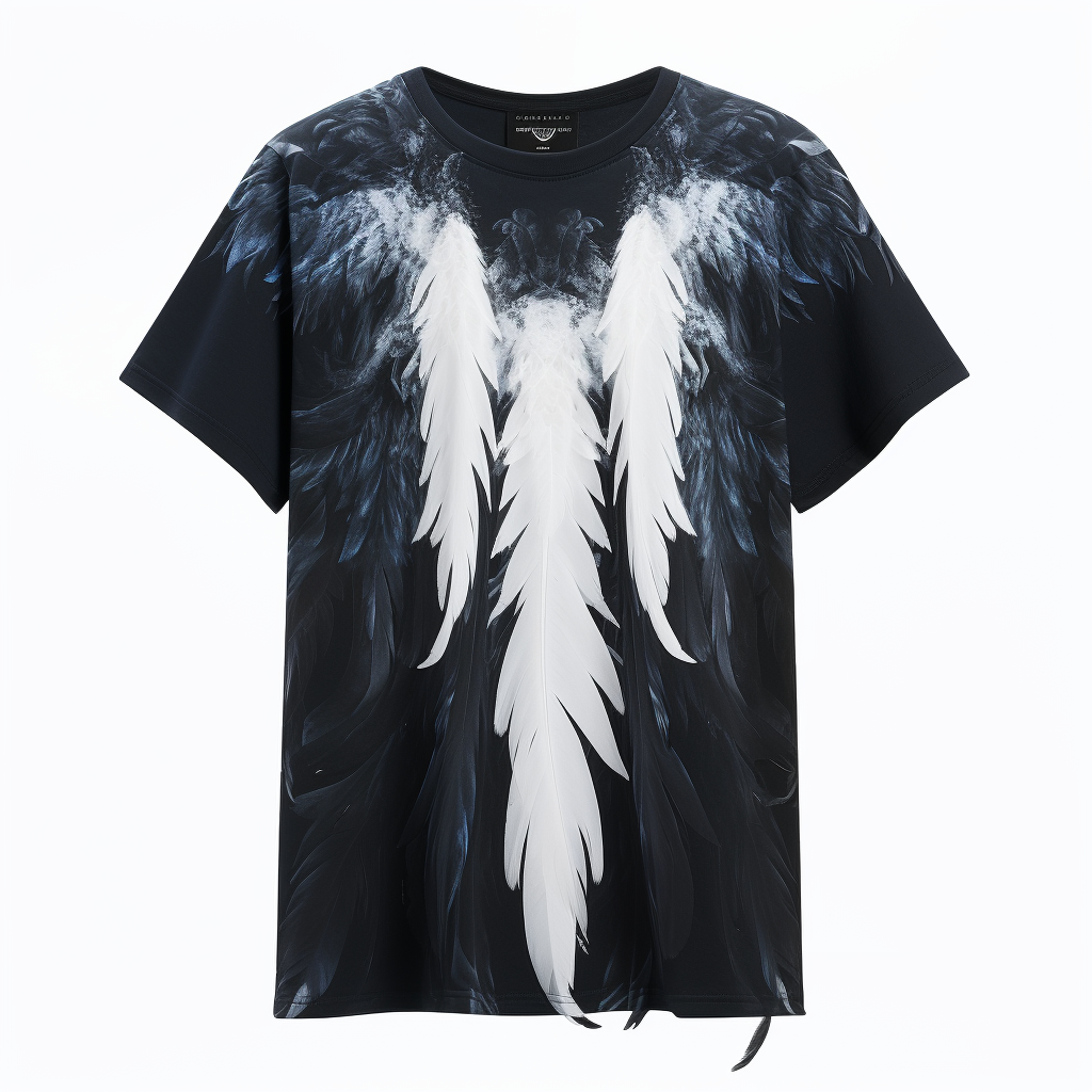 Black T-shirt with White and Dark Blue Eagle Feathers