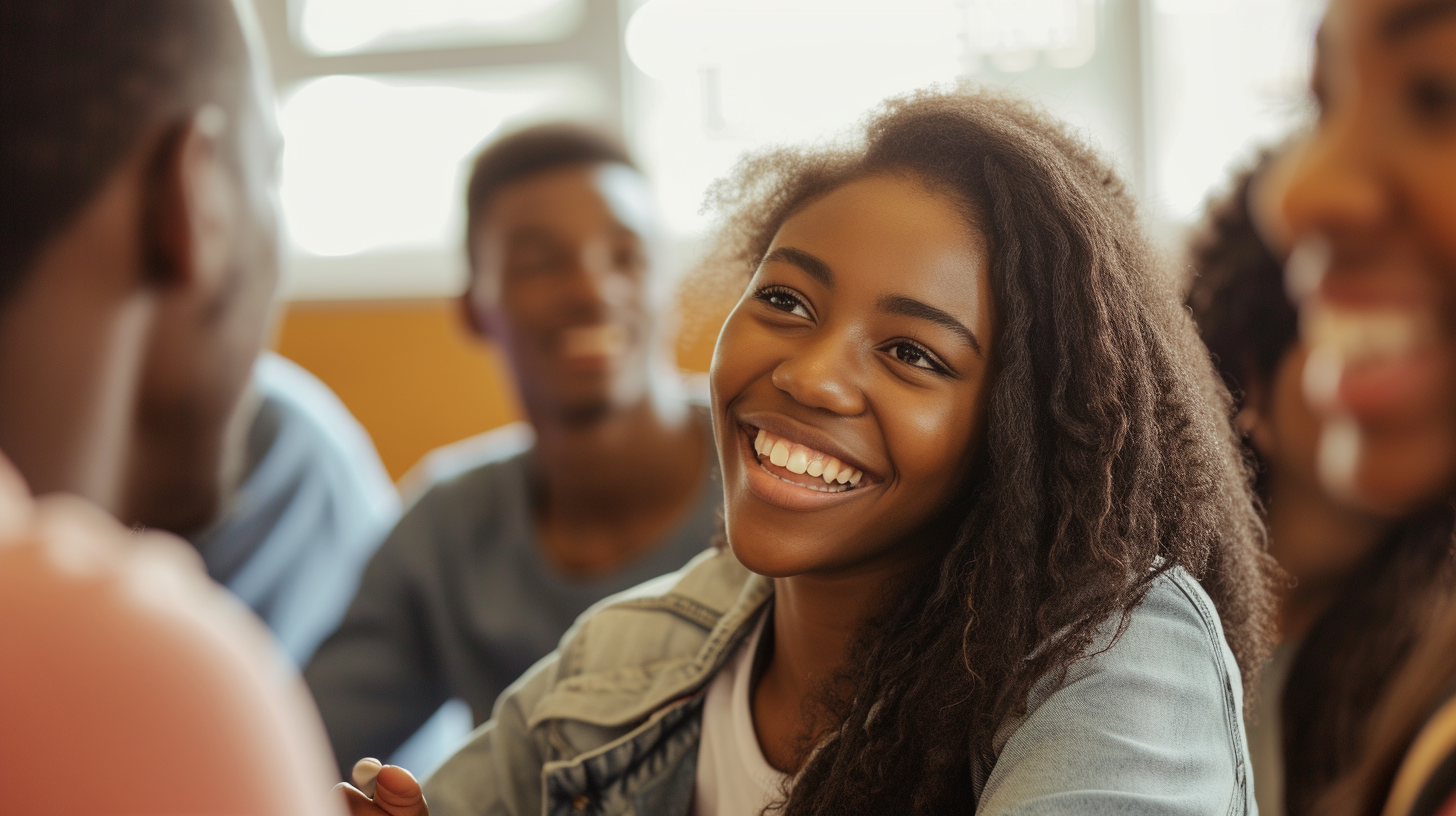 Smiling black university students in classroom