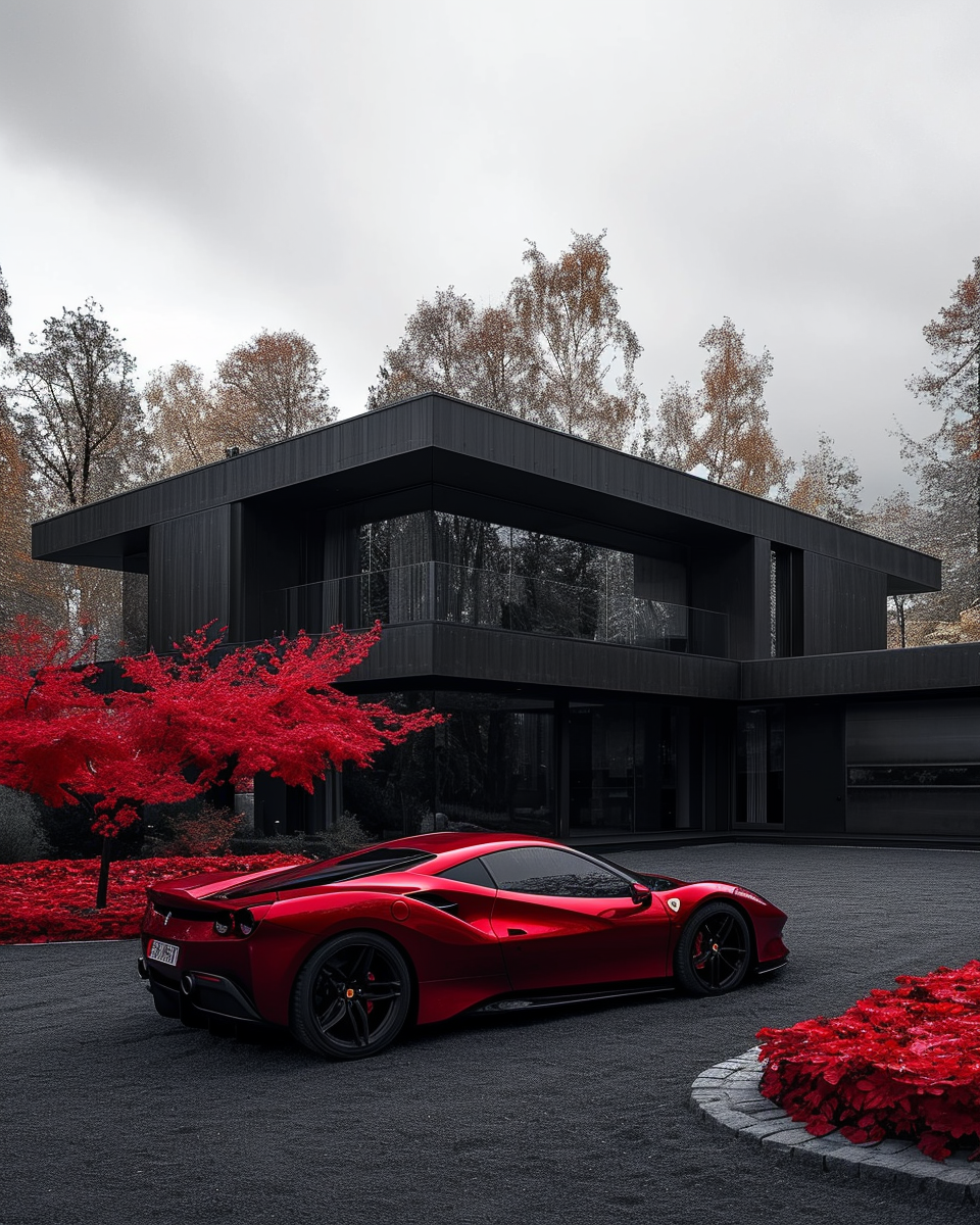 Black Villa Red Ferrari Italy