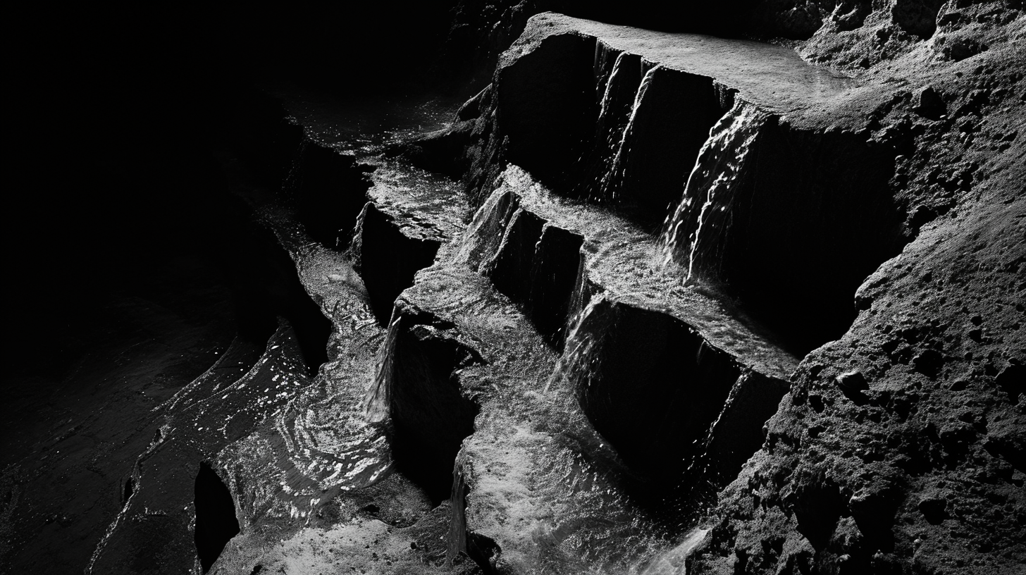 Terraced black waterfall sculpture