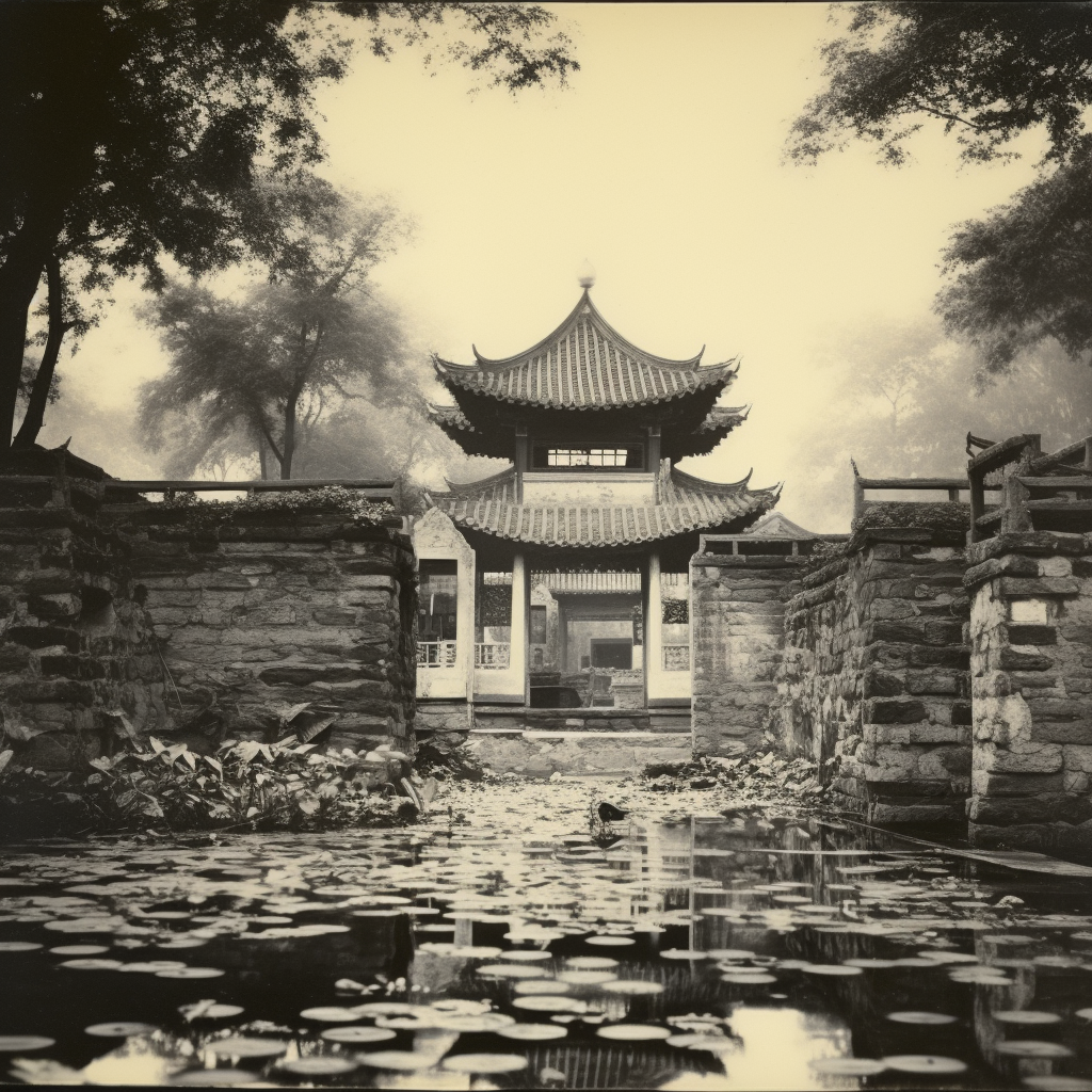 Buddhist temple gate view in 1920s China