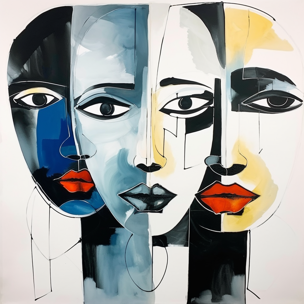 Abstract African Faces Painting in Black and White