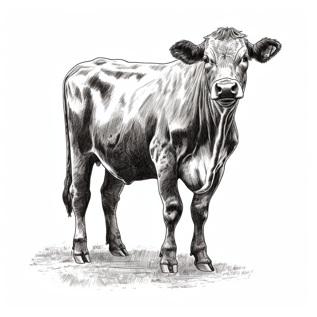 Black and white beef cow illustration