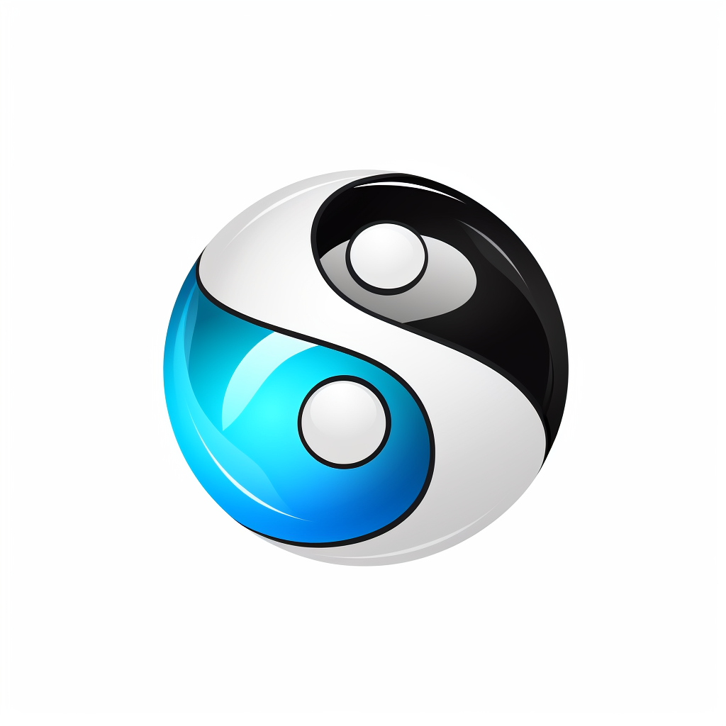 Logo with black and white balls connected by yin-yang symbol