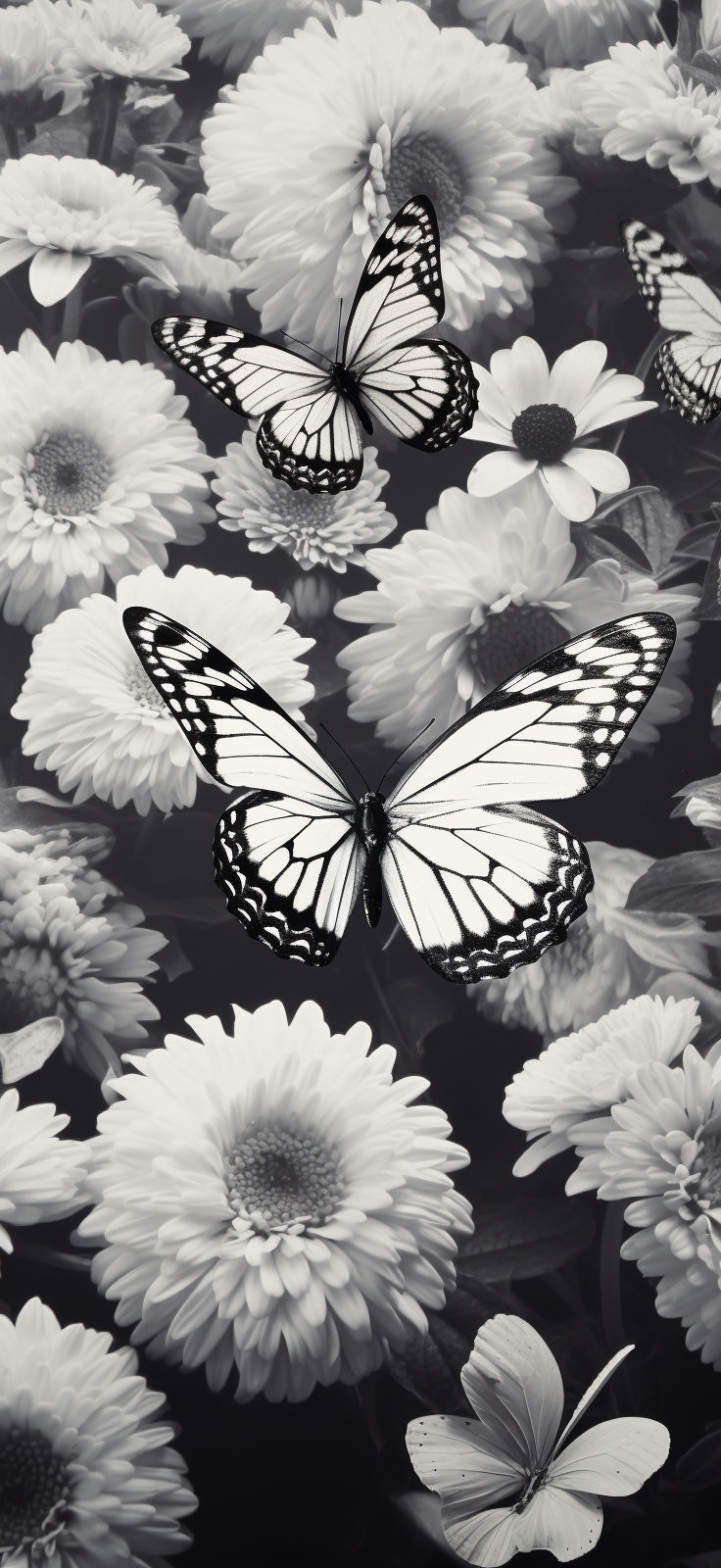 Black and White Butterflies in a Field of Flowers