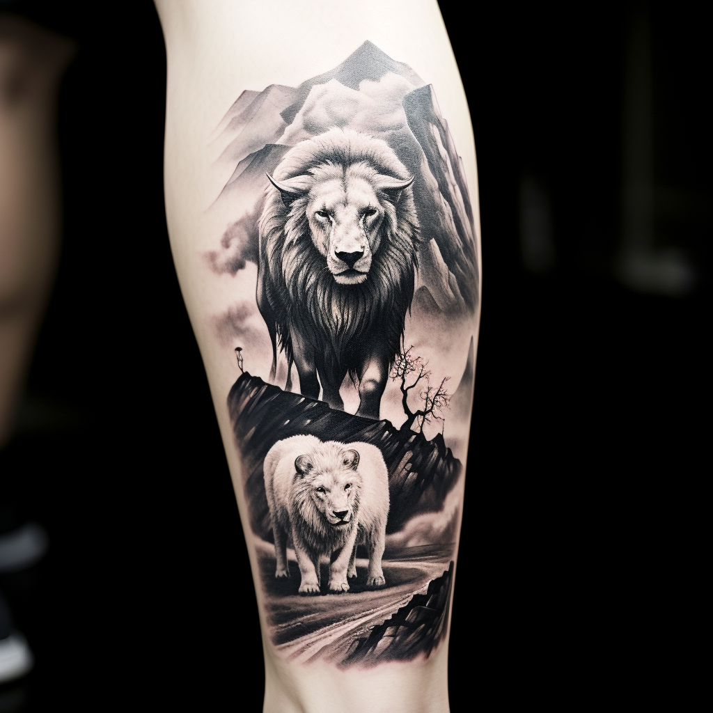 Lion Sheep Calf Tattoo Mountains