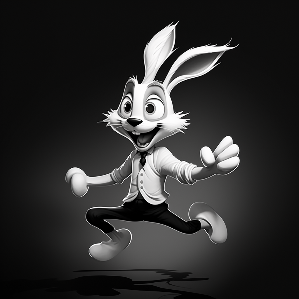 Charming cartoon character in black and white