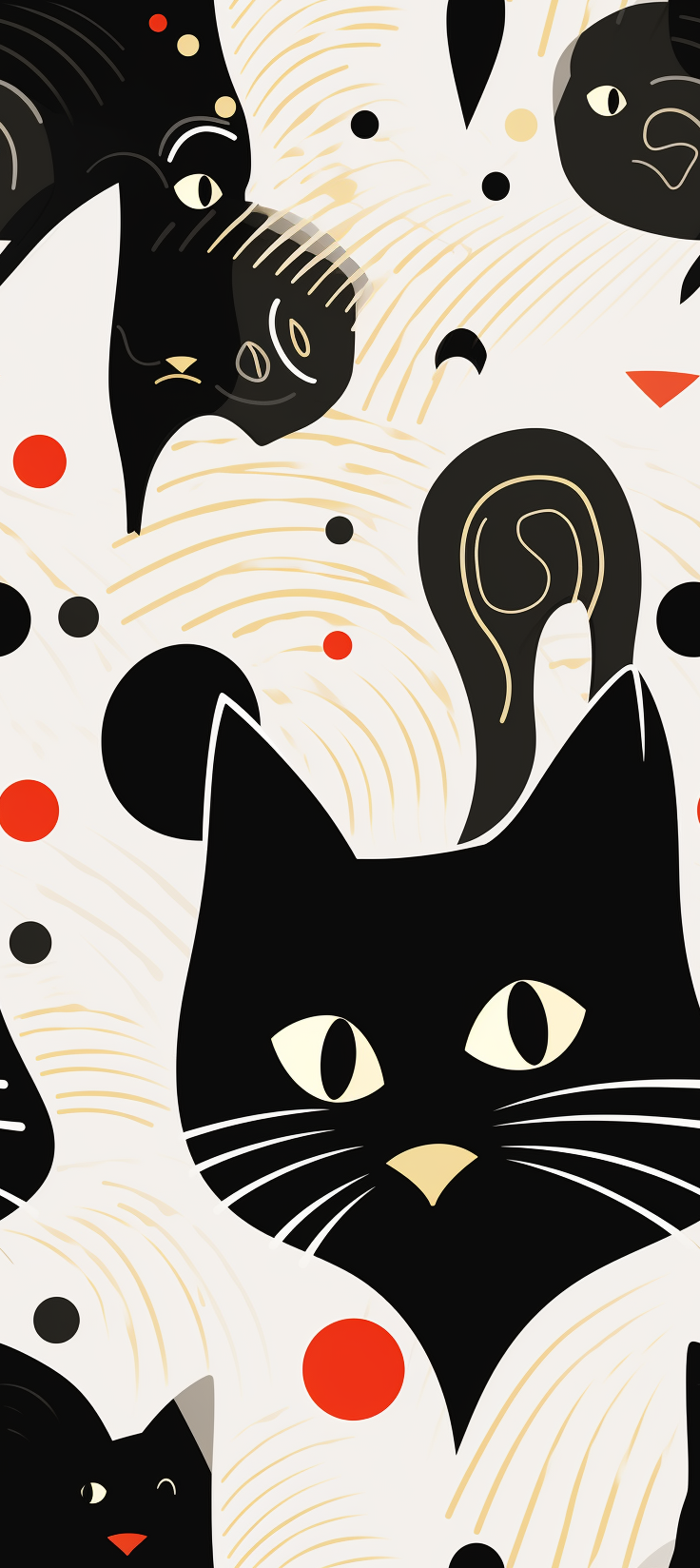 Gustav Klimt inspired black and white cat artwork