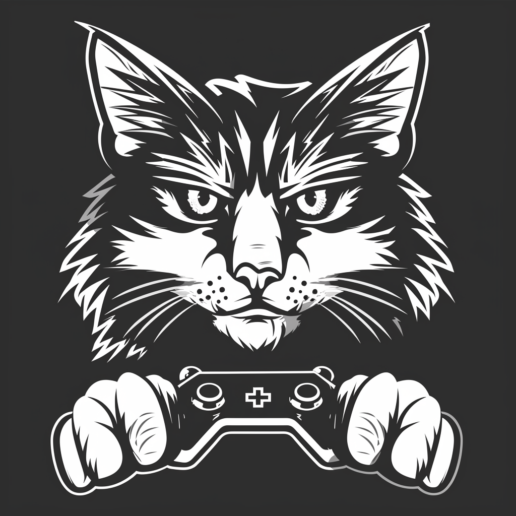 Black White Cat Logo Tech Game