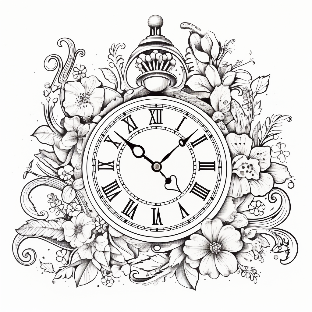 Black and white coloring book Christmas clock