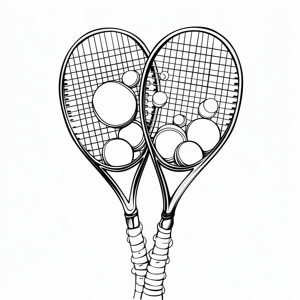 Tennis Rackets Ball Coloring Book Style