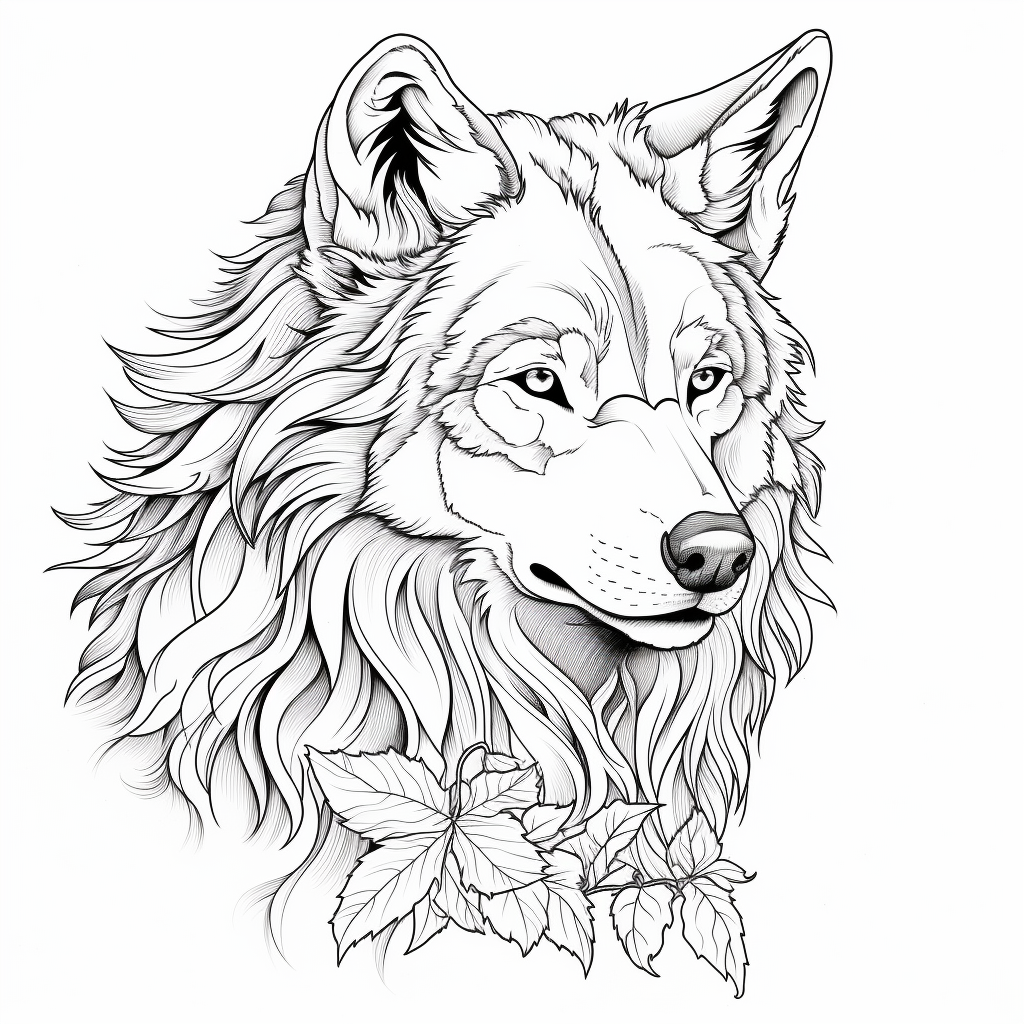 Wolves coloring page in black and white