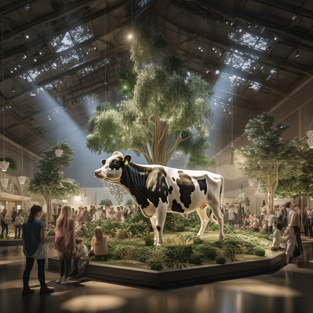 Large black and white dairy cow under a tree