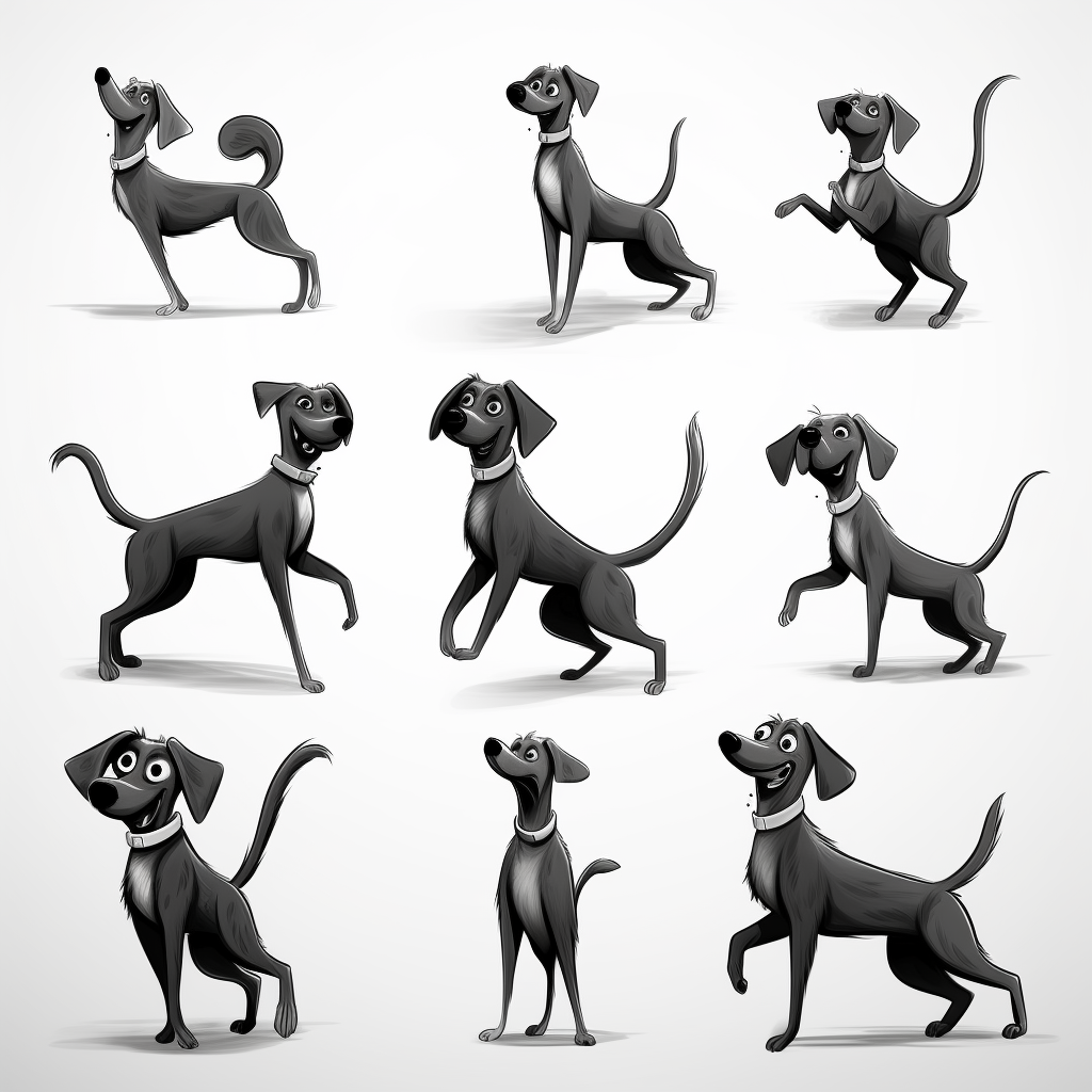 Black and white graphic dog dancing