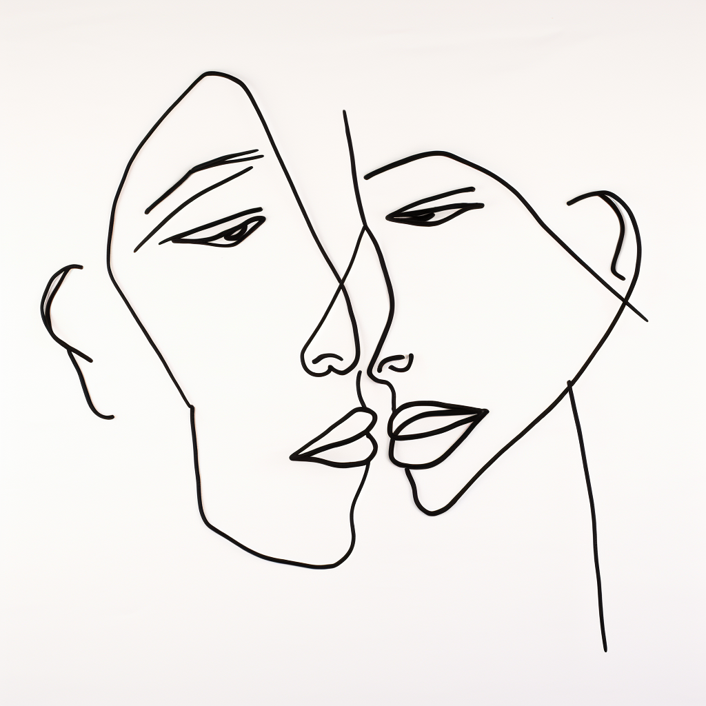 Black and white minimalist line drawing of people faces