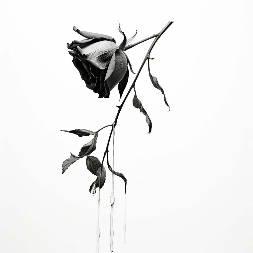 Realistic black and white dying rose