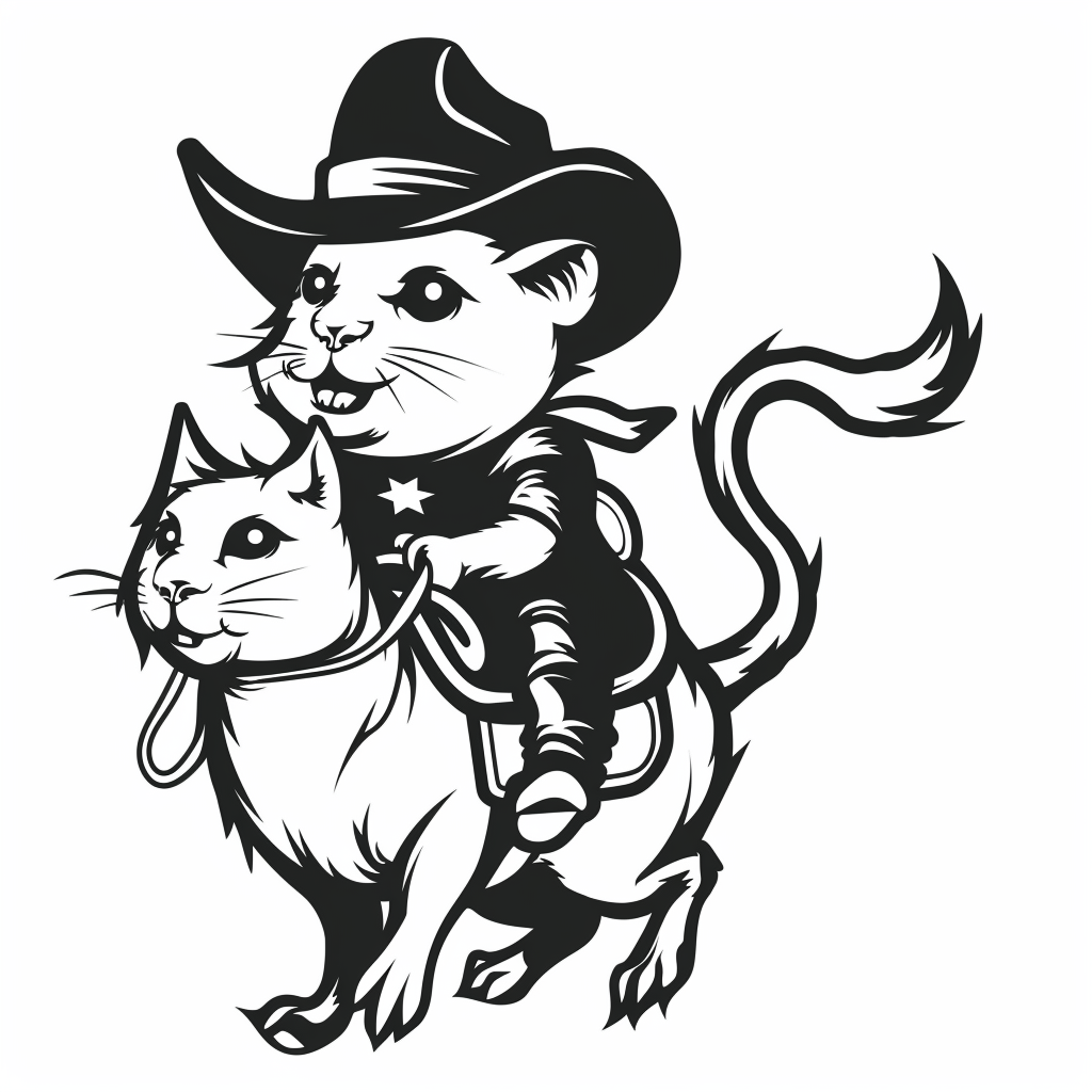 Black and White Hamster Cowboy Cat Logo