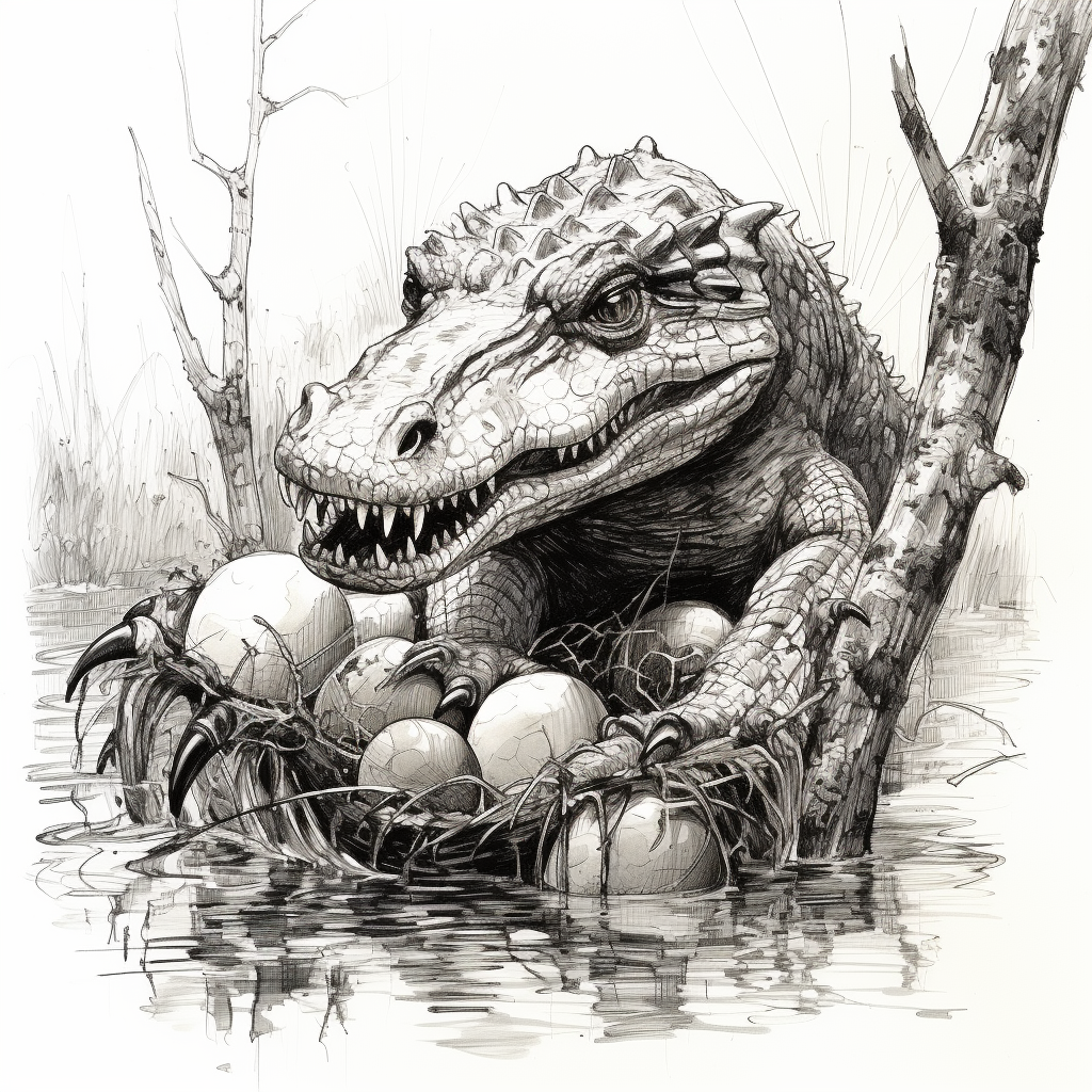 comic D&D style swamp alligator eggs