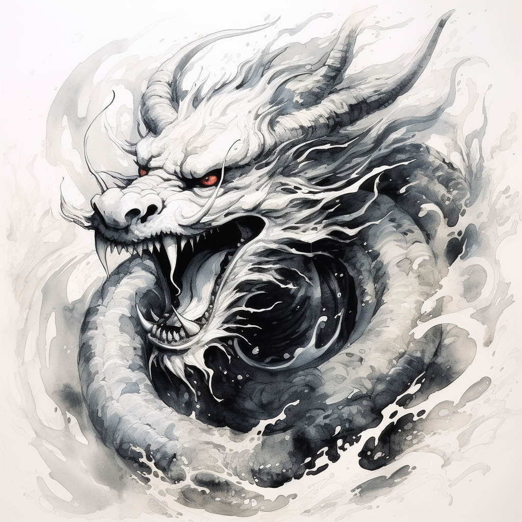 Majestic Chinese Dragon in Black & White