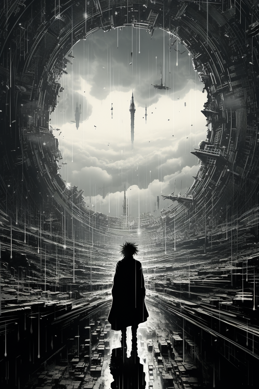 Cyberpunk path in the sky art