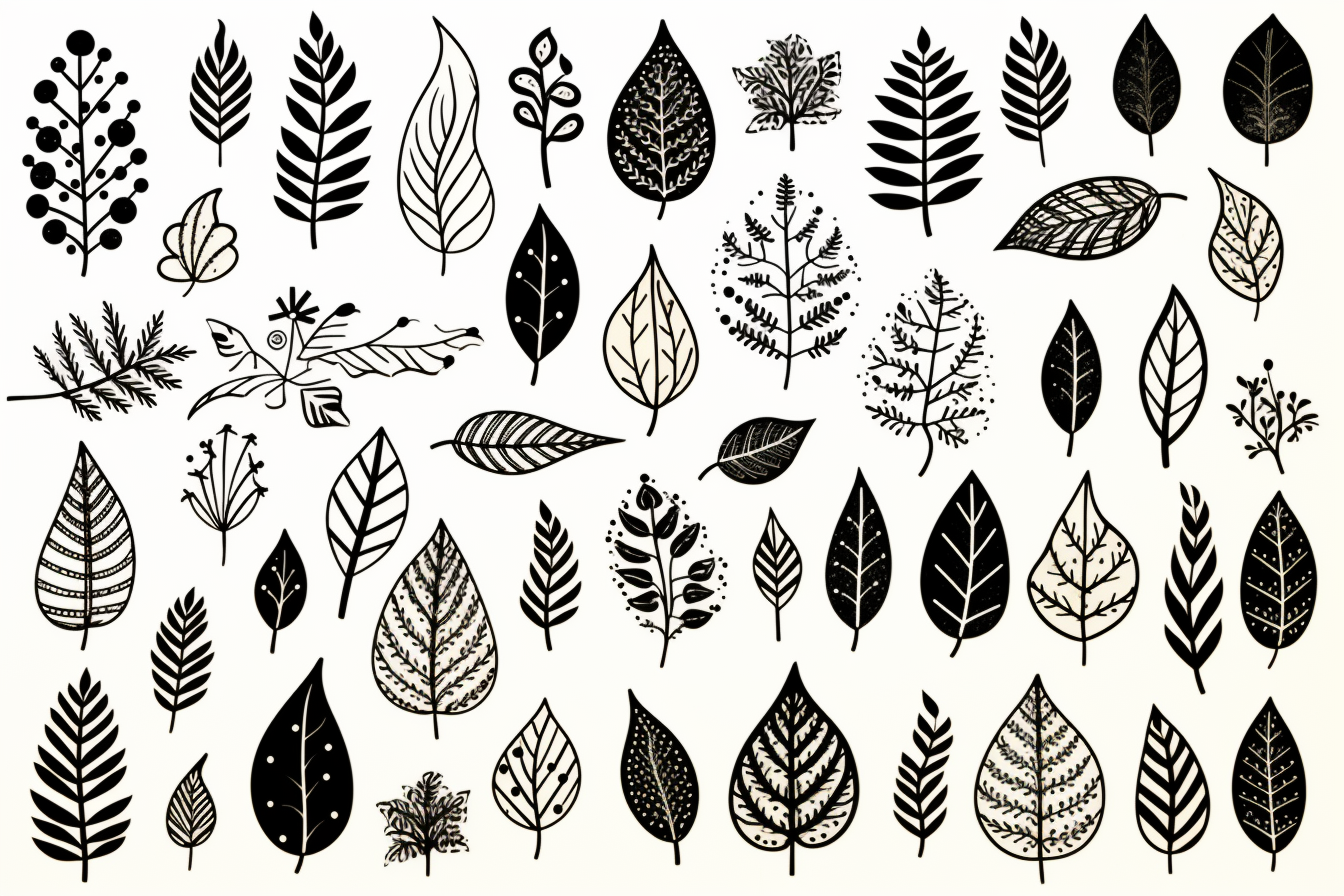 Simple black leaf doodles