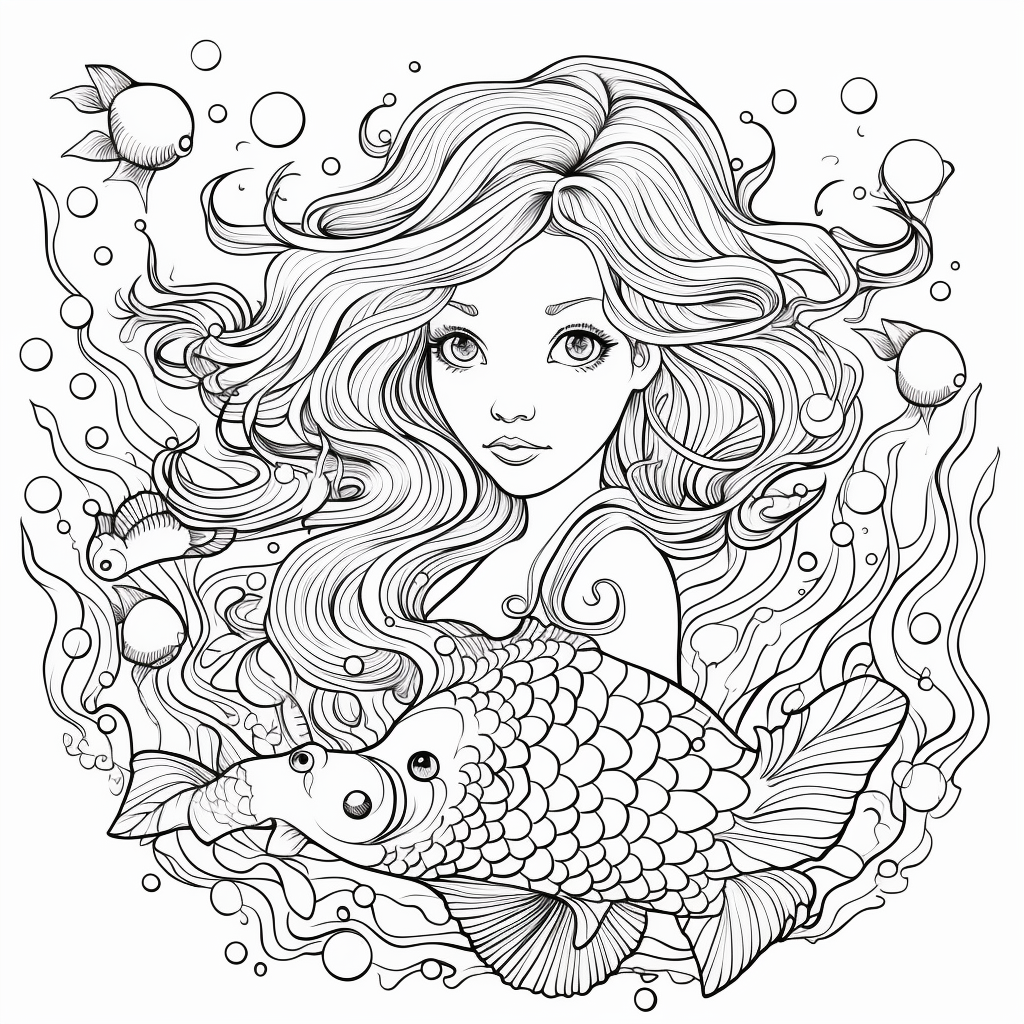 Coloring page of a mermaid