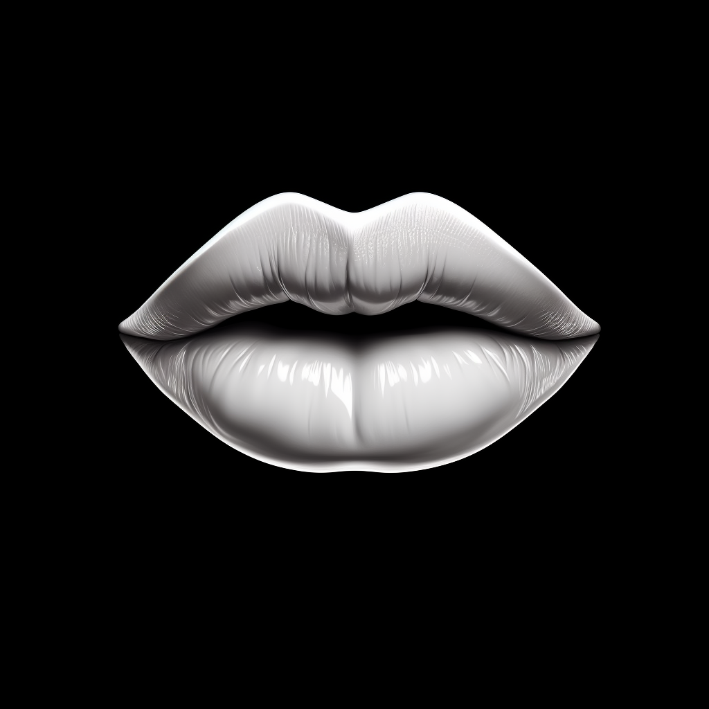 Icon of black and white lips symbol on black background