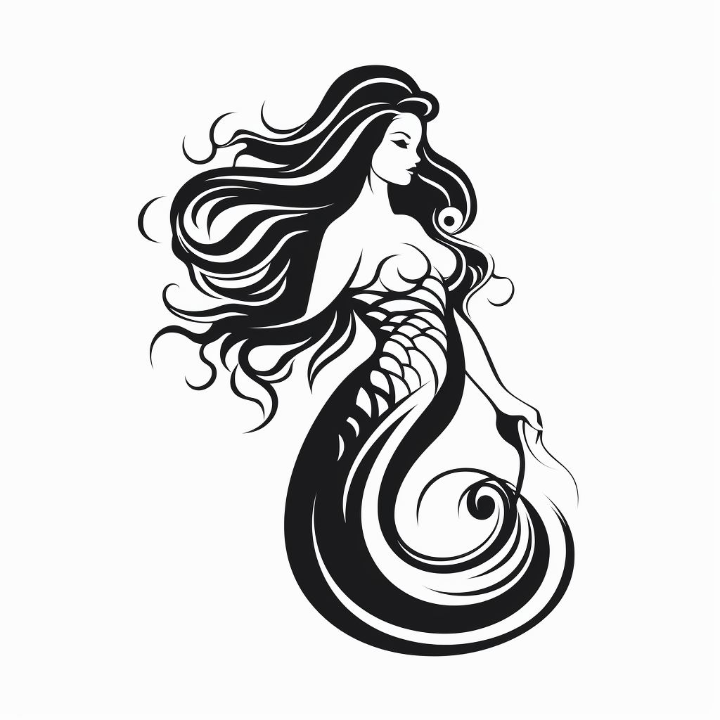 Black and white mermaid outline