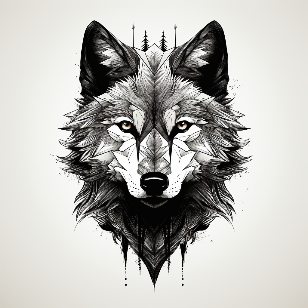 Black and white minimal wolf illustration