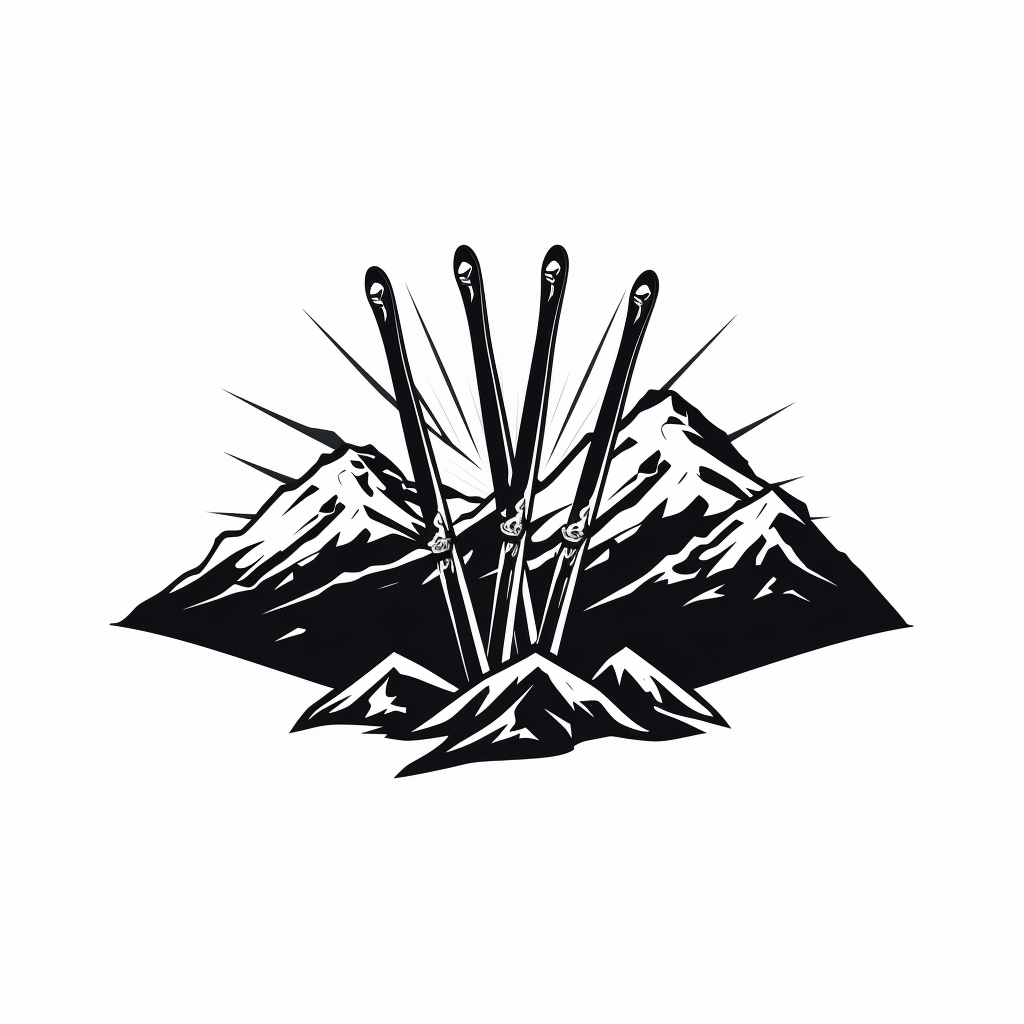 Minimalistic crossed alpine skis with mountains in background