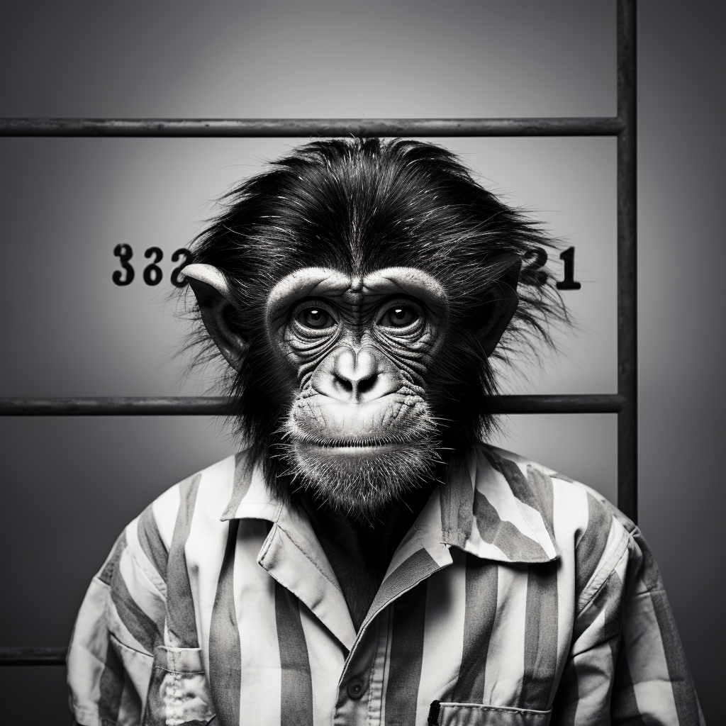 Curious monkey facing camera in mugshot