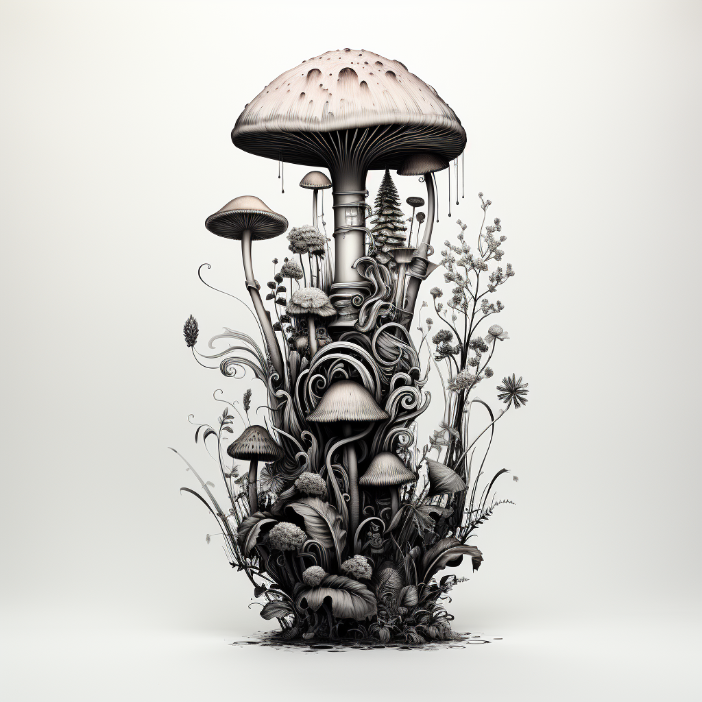 Black and white mushroom tattoo design