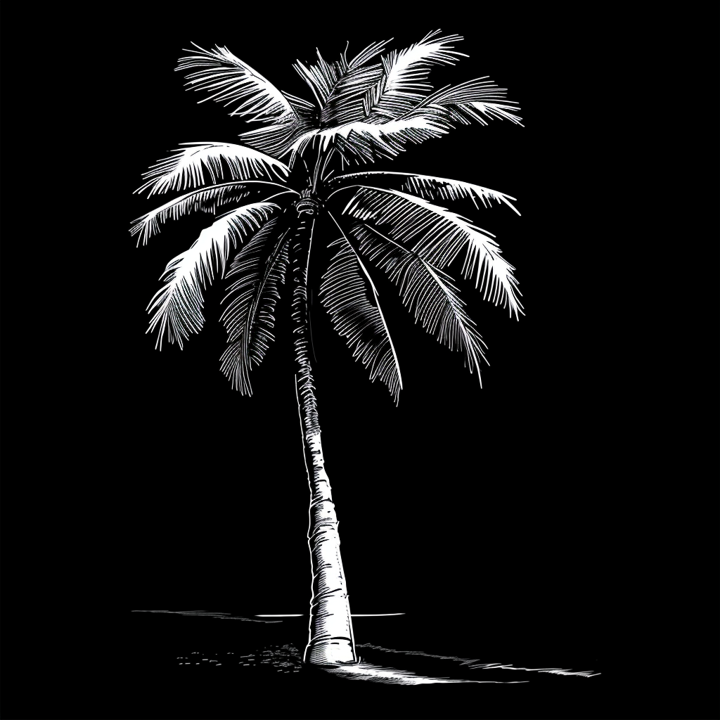 black and white palm tree comic style