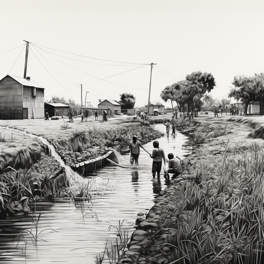 Illustration of People by Irrigation Canale