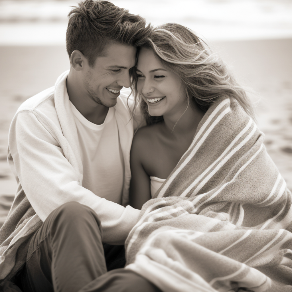 Happy young couple hugging under boardwalk