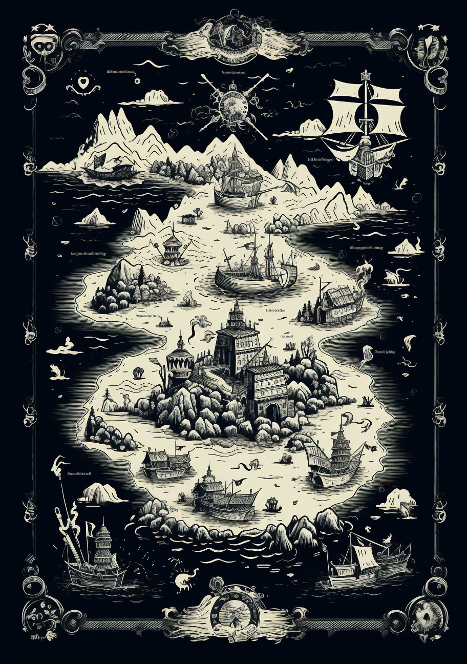 Pirate map in black and white