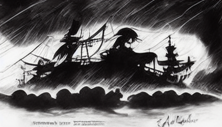 Old Pirate Ship Storm Night