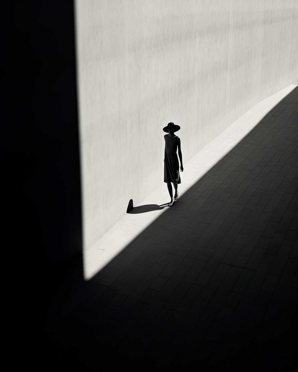 Minimalist silhouette of woman in concrete shadow