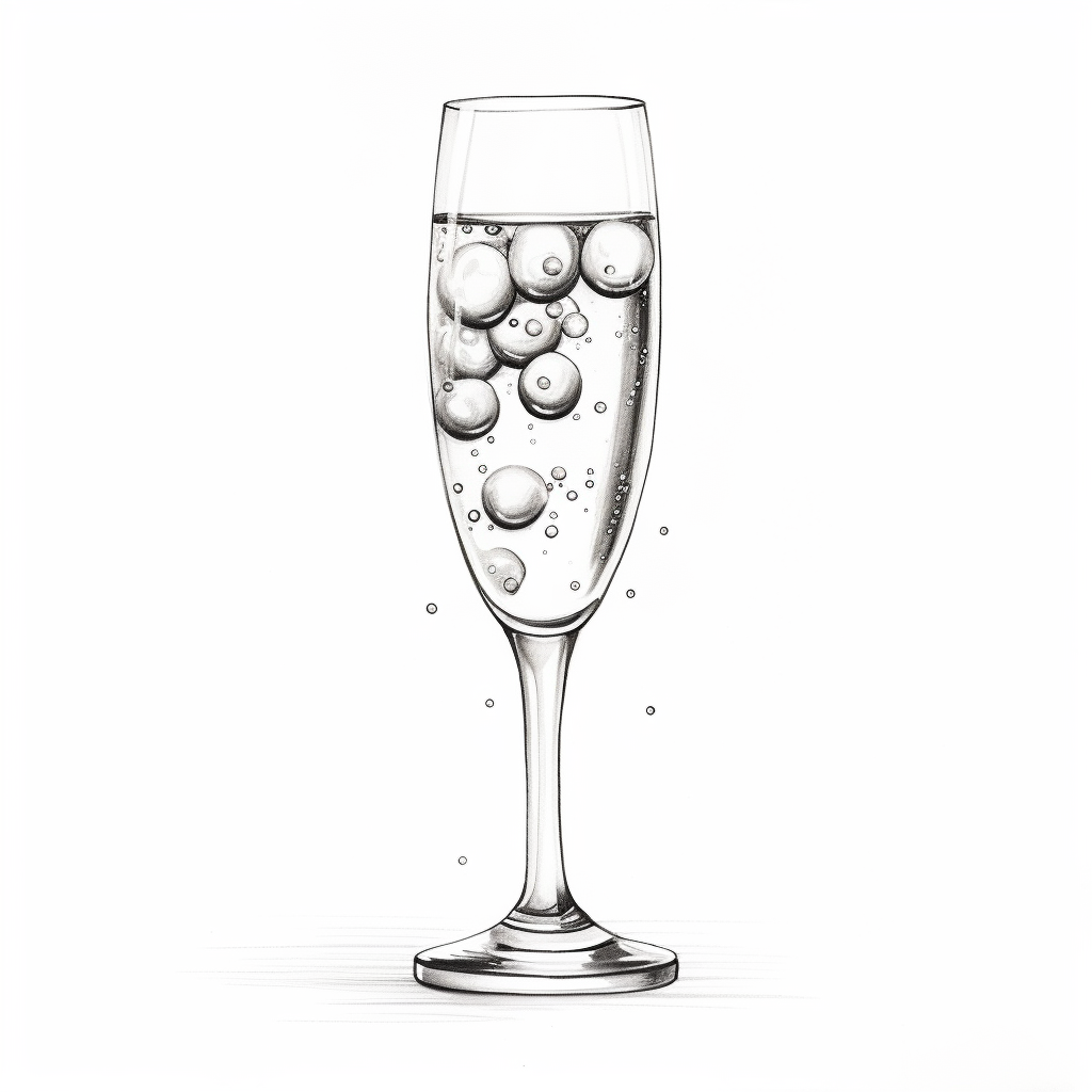 black and white sketch of champagne with bubbles