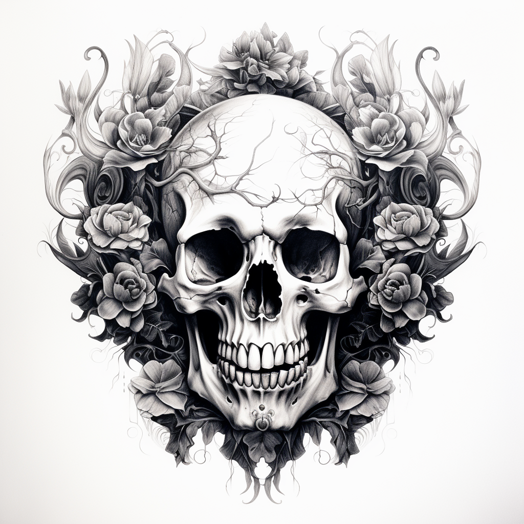 Black and White Skull Tattoo Drawing