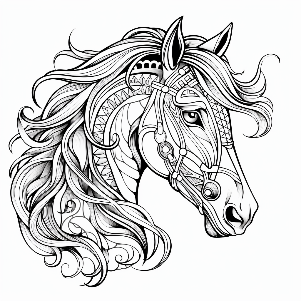 Smiling horse zentangle line art