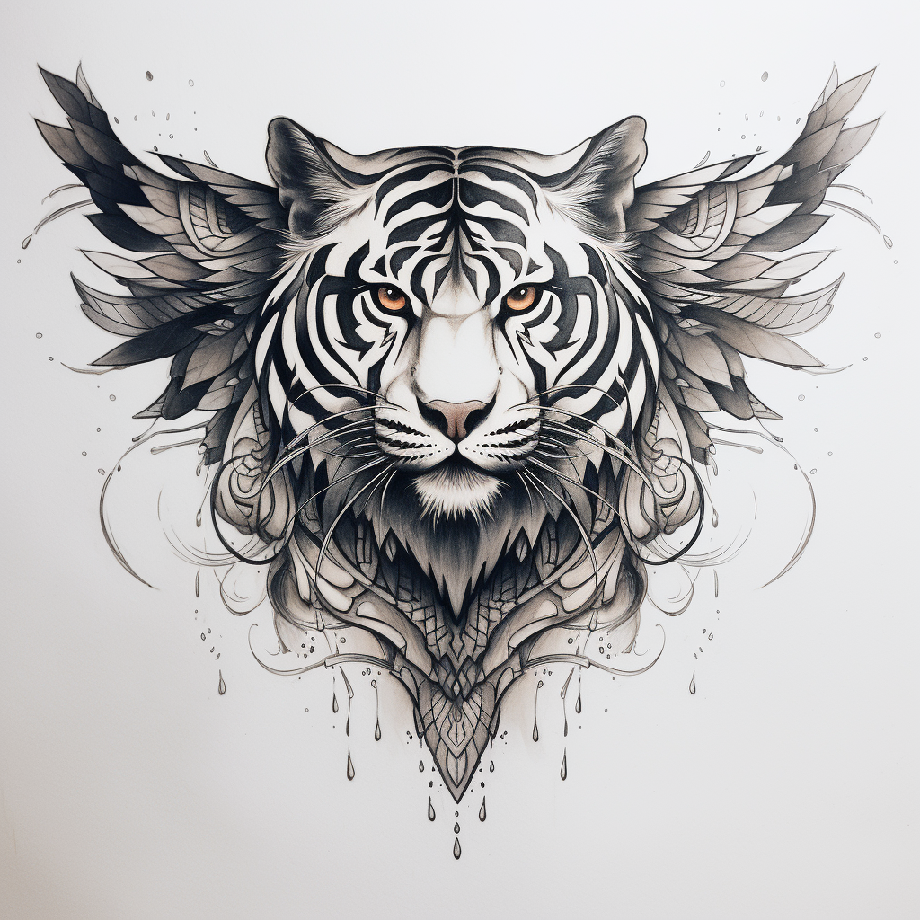 Black White Tiger Wings Tattoo Design