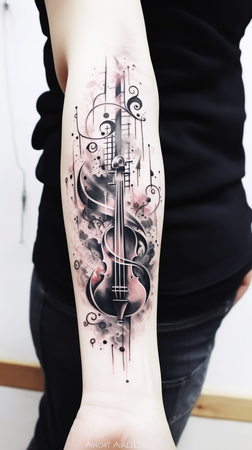 Black and White Watercolor Forearm Tattoo Music Inspired