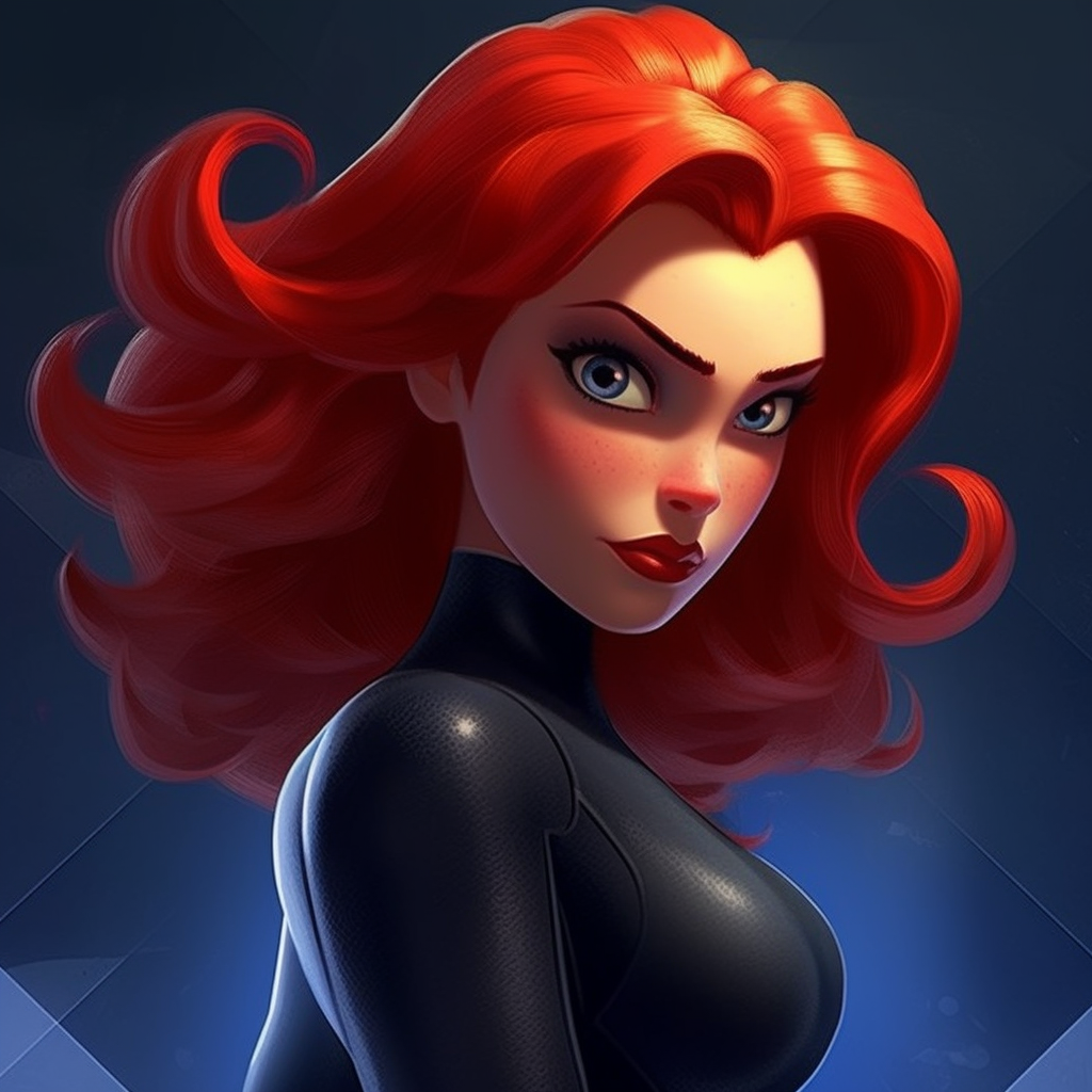 Black Widow Marvel Superhero in Pixar Style