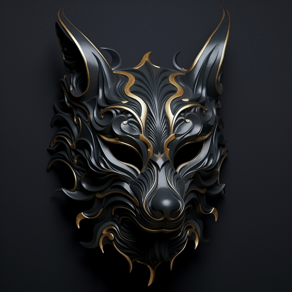 Black wolf spirit in wooden mask